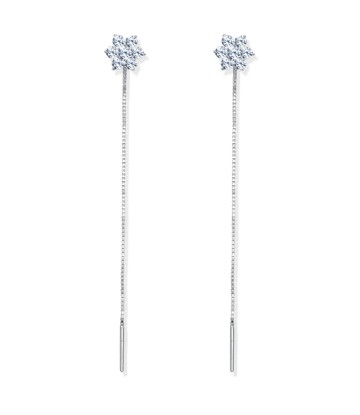 Flower with Dangling Chain Silver Earring STC-2195